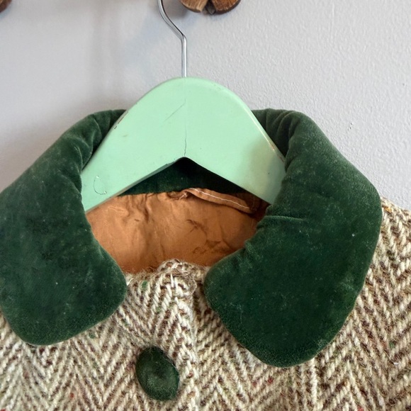 Vintage Brown Herringbone Wool Velvet Coat Tan/Brown Size 2/3 See Measurement - Picture 4 of 6